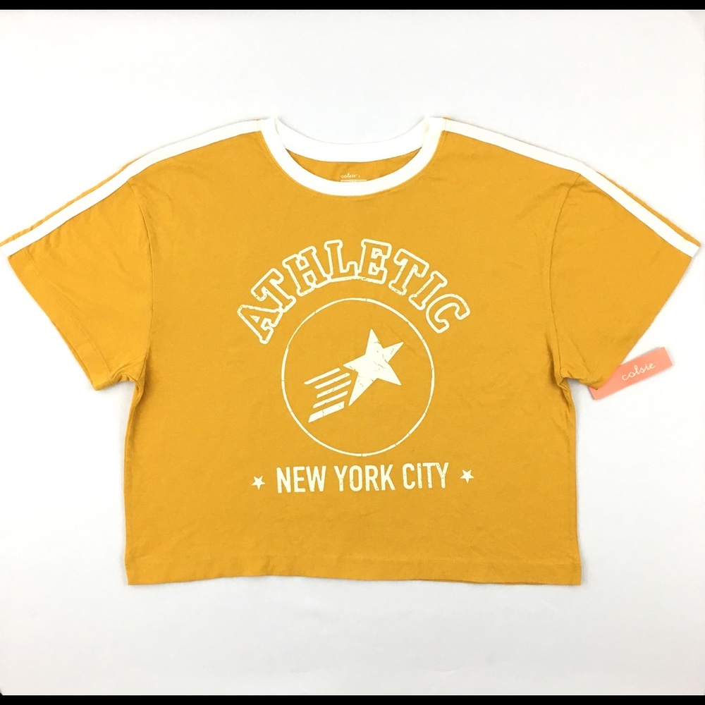 Colsie Womens Loungewear Athletic New York City T-Shirt Gold Mustard Yellow